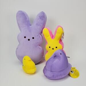 Peeps Plush Easter Bunny Chick Toy Bundle Purple Pink Yellow‎ Set of 4 5-16in